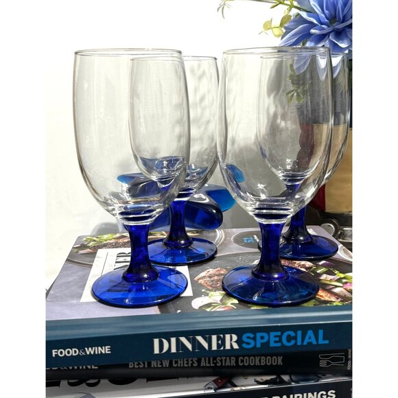 Princess House Cobalt Blue Stem Iced Tea Glass Set Of 4 - Picture 12 of 12